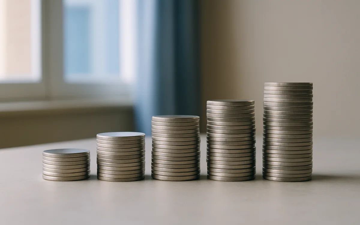 Coins stacked in bands — each band buys a better rate