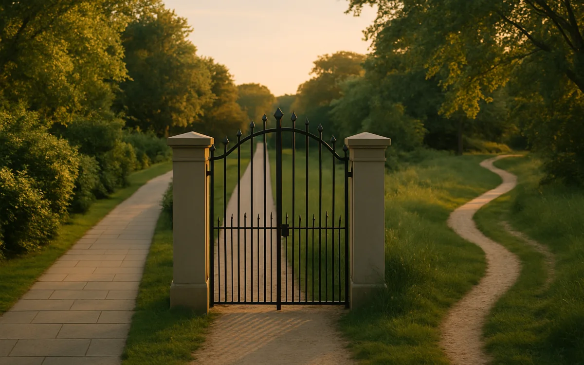 Two paths from the same door — certainty on one side, movement on the other