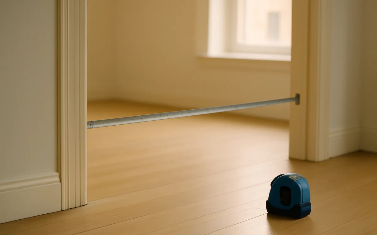 A tape measure across a doorway — the lender is measuring you, not the house